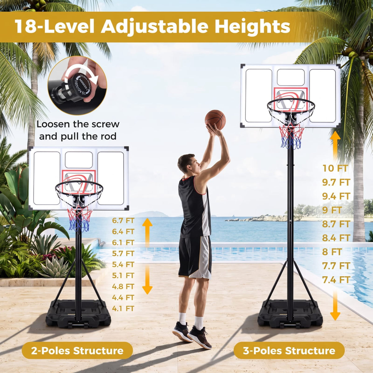Airfind Portable Basketball Hoop with 4.1 to 10 Foot Adjustable Height Shatterproof PC Backboard and Heavy Duty Fillable Base for Adults, Black