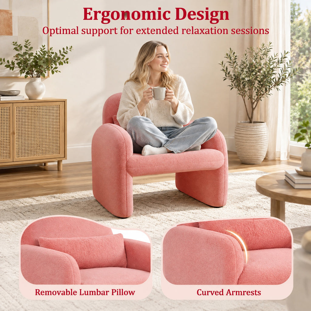 Airfind Modern Accent Chair with Waist Pillow and Armrests for Living Room Bedroom, 440 lbs Capacity, Sherpa Fabric Sponge Wooden Frame, Pink