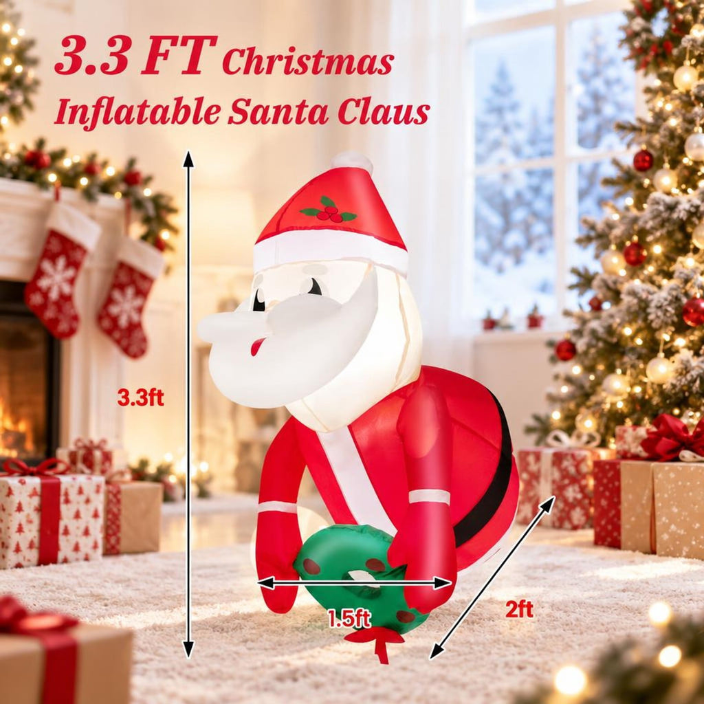 Airfind 3.3 Feet Lighted Inflatable Santa Claus Broke Out from Window, Polyester Fabric Frame, Red, powerful blower for easy inflation