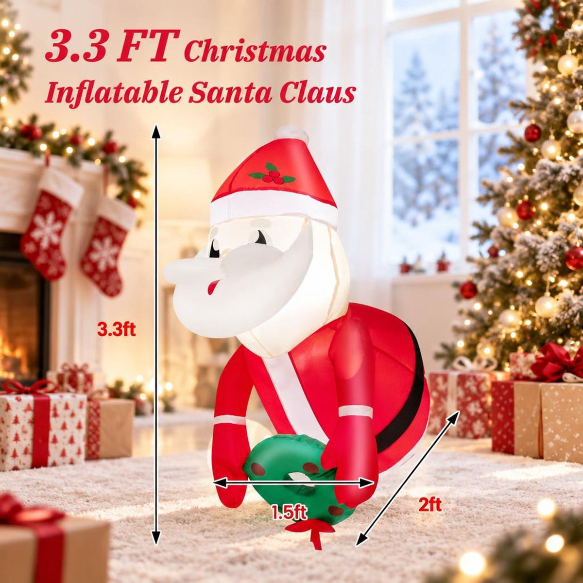 Airfind 3.3 Feet Lighted Inflatable Santa Claus Broke Out from Window, Polyester Fabric Frame, Red, powerful blower for easy inflation