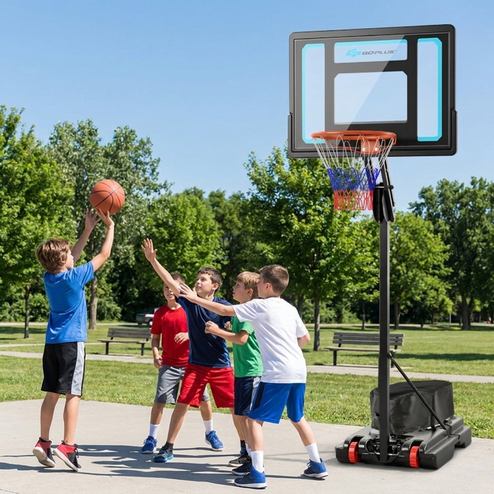 Airfind Portable Basketball Goal with Adjustable Height (5-10 ft Range) Stabilizing Base, Black
