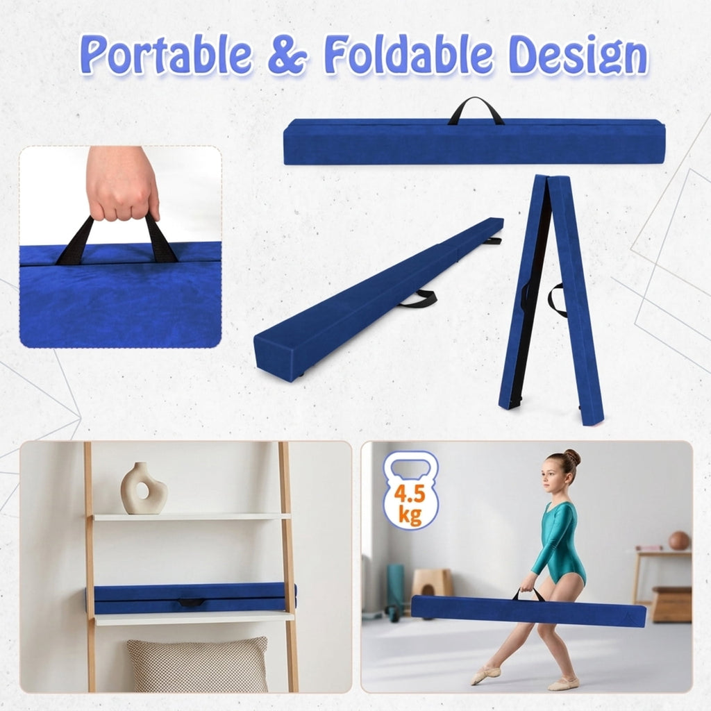 Airfind Folding Balance Beam with Solid Wood Base and Anti Slip Bottom for Kids Gymnastics Practice and Home Training, Blue