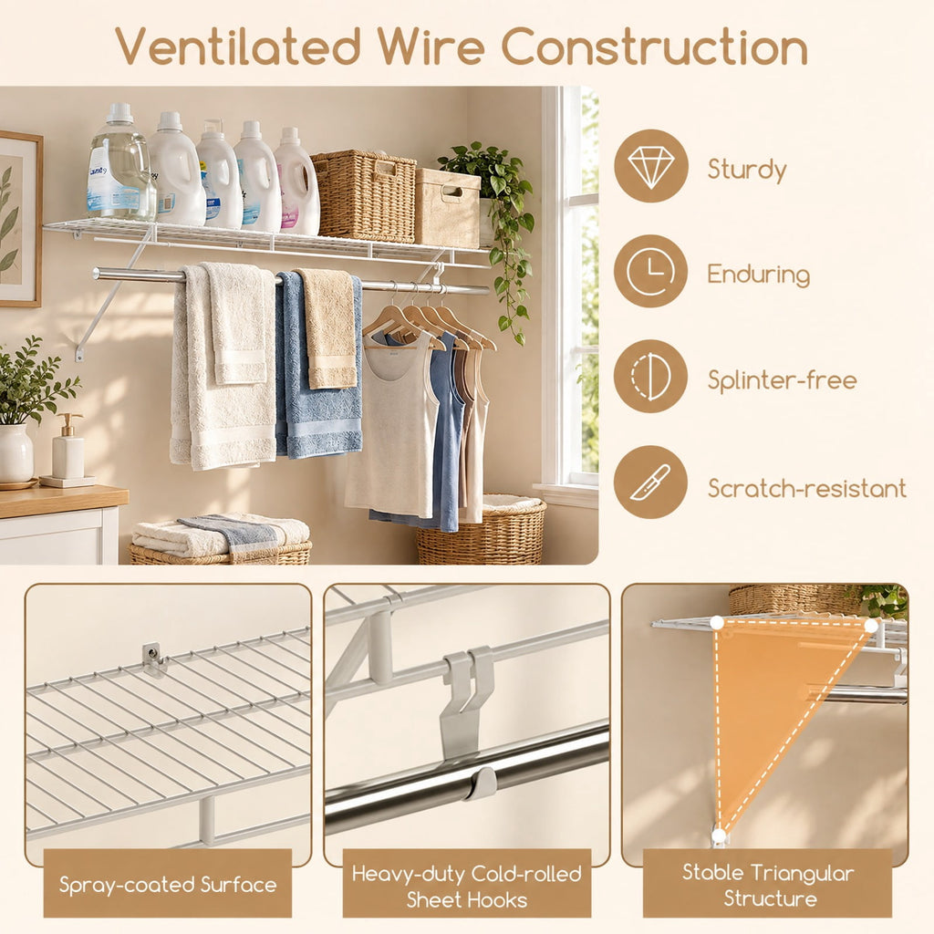 Airfind Closet Shelves Wall Mounted with Ventilated Metal Wire Shelving Kit, 44 lbs Capacity, Metal Stainless Steel Frame, 48 x 12 x 12 Footprint