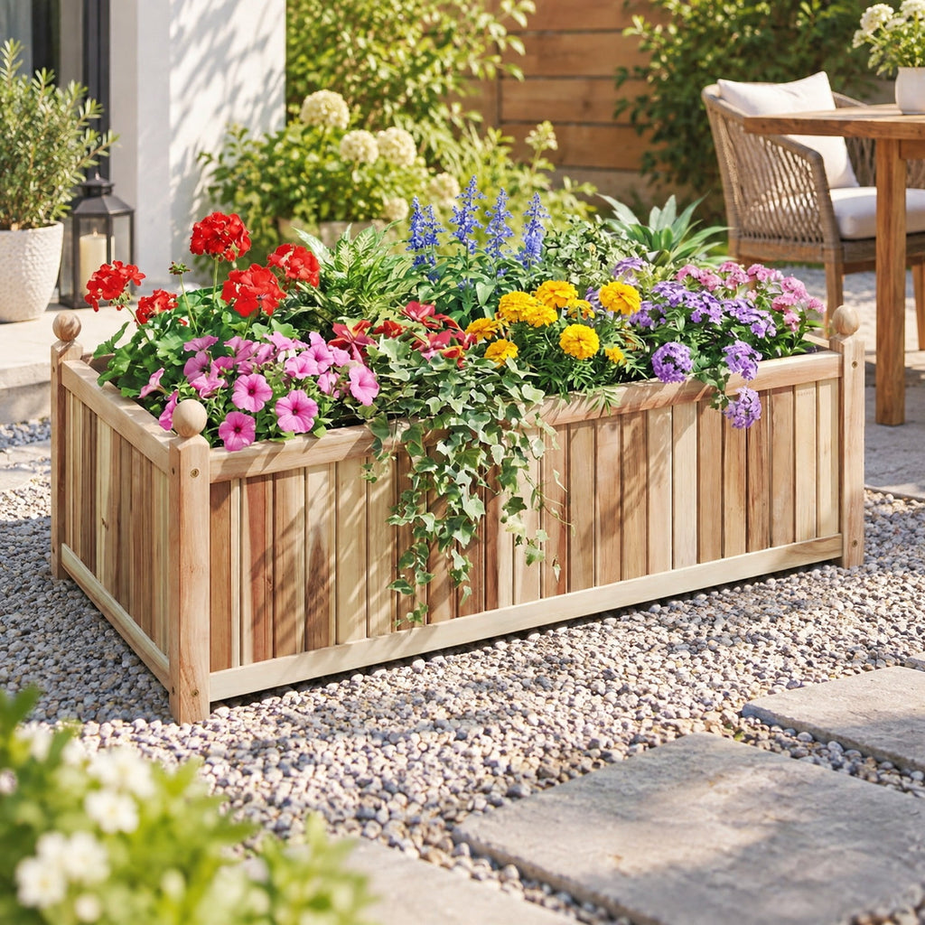 Airfind Wooden Raised Garden Bed Natural Acacia Wood Rectangular Planter Box with Liner, 110 lbs Capacity, Acacia Wood Frame, Natural