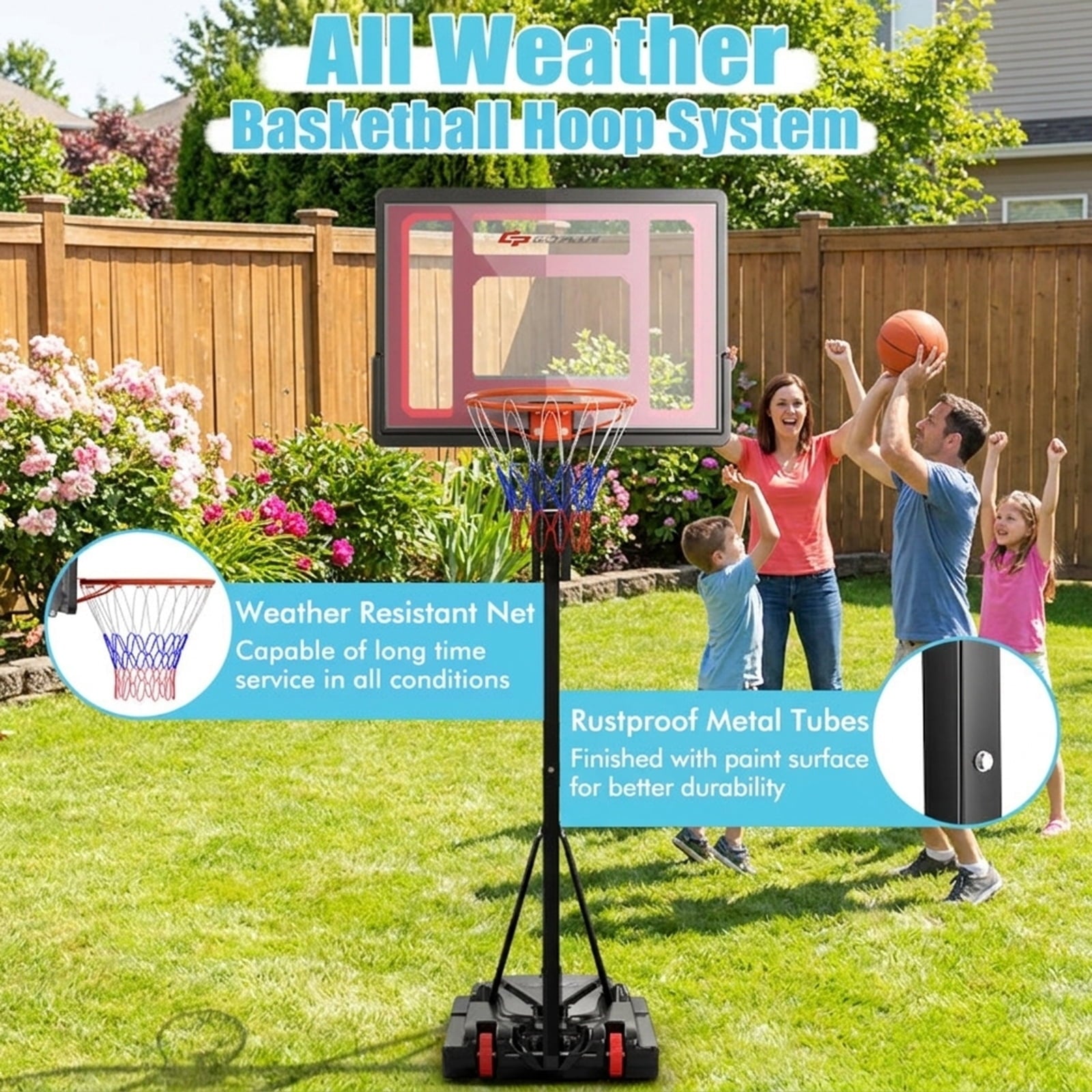 Airfind Portable Basketball Goal with Adjustable Height (5-10 ft Range) Stabilizing Base, Black