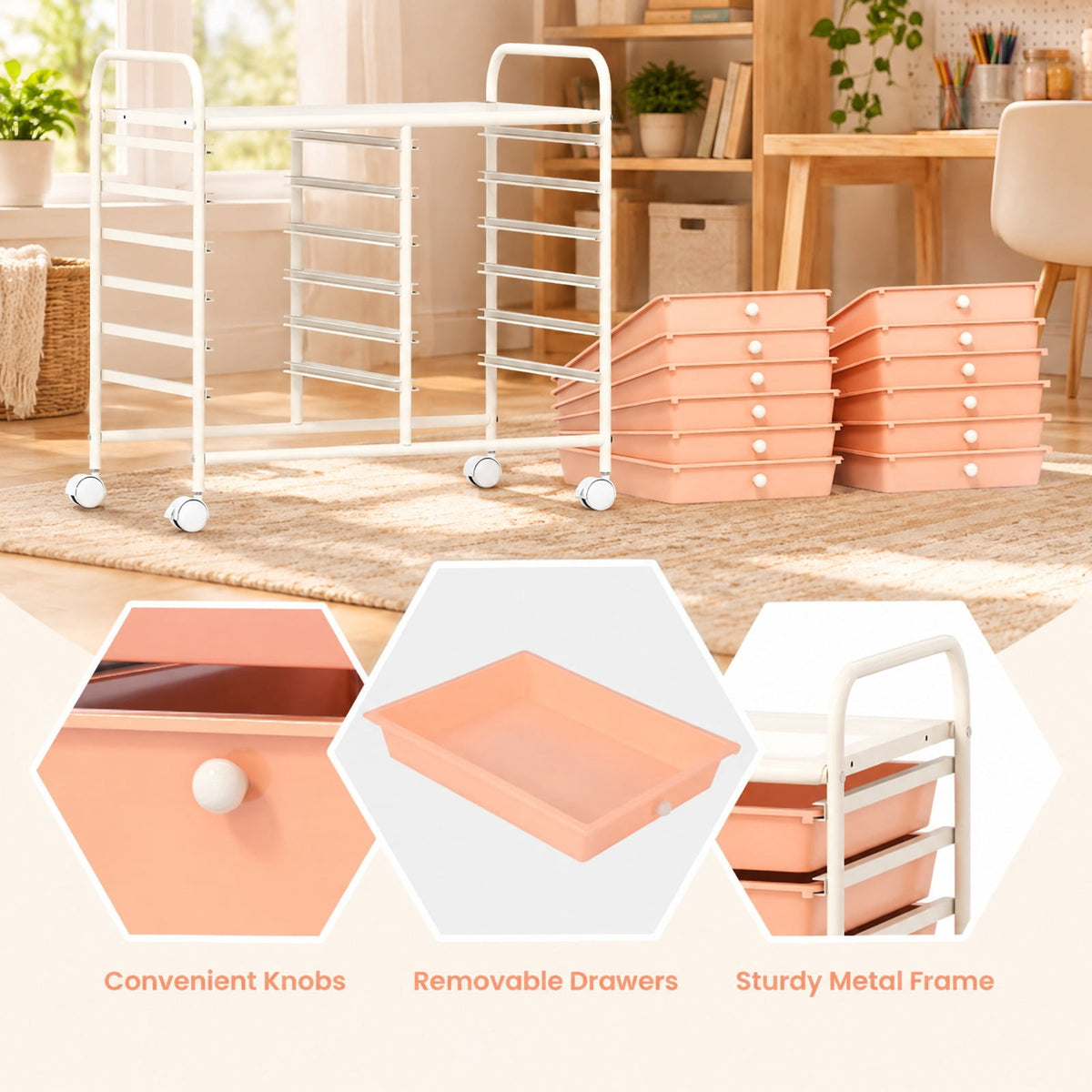 Airfind 12 Drawers Rolling Storage Cart for Home and Office, Steel Frame, 25inx15inx 34in Footprint, of frame White