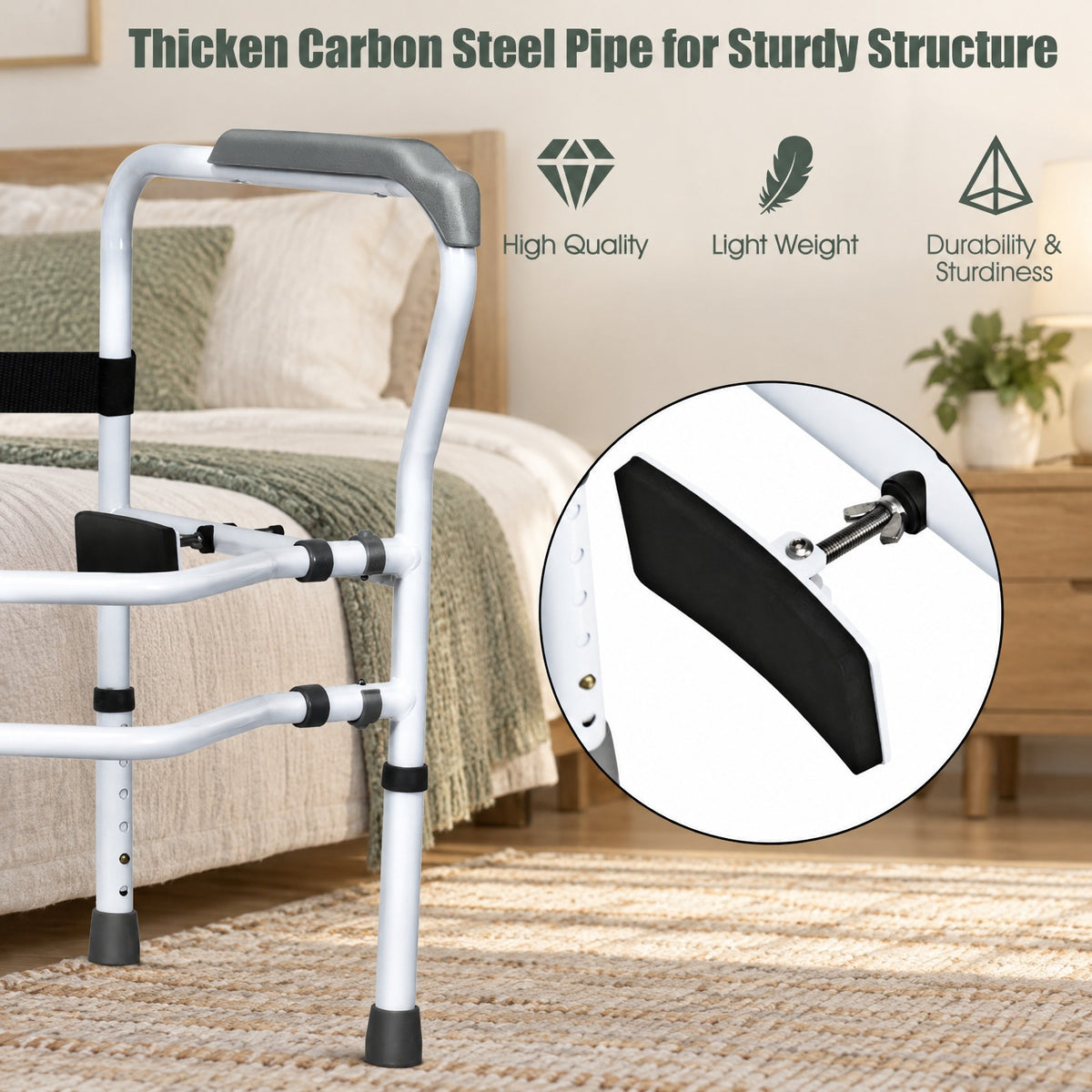Airfind Steel Safety Toilet Rail with Created Fixable Clamp, 300 lbs Capacity, Carbon steel pipe HDPE Frame, 24.5 x 19x 30 Footprint