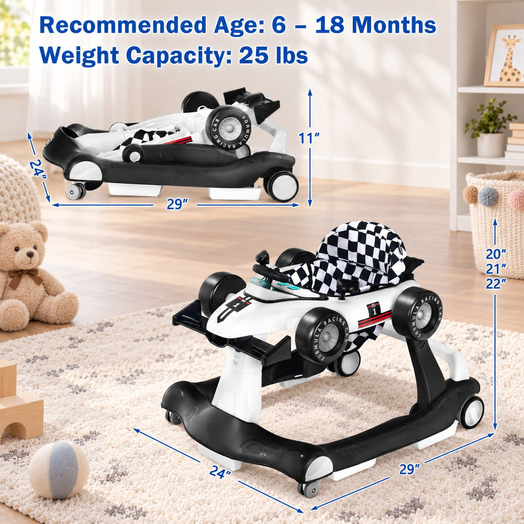 AIRFIND Baby Walker with 4 Activity Modes, 3 Adjustable Heights, Music and Lights, Rear Wheel Speed Control and Folding Frame, White