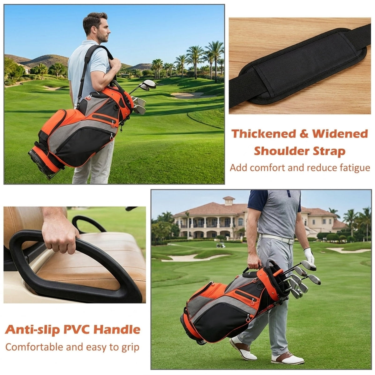 Airfind Golf Cart Bag with 9-Way Top and Insulated Cooler Pocket featuring matching headcovers with a velour-lined valuables pocket for cart-mounted rounds, Red
