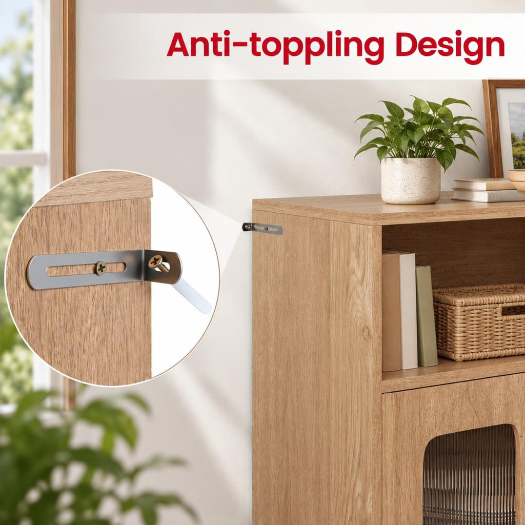 Airfind Bathroom Cabinet Freestanding Cabinet featuring 2 Doors and 3-Level Adjustable Shelf, 155 lbs Capacity, Engineered Wood Frame, Natural