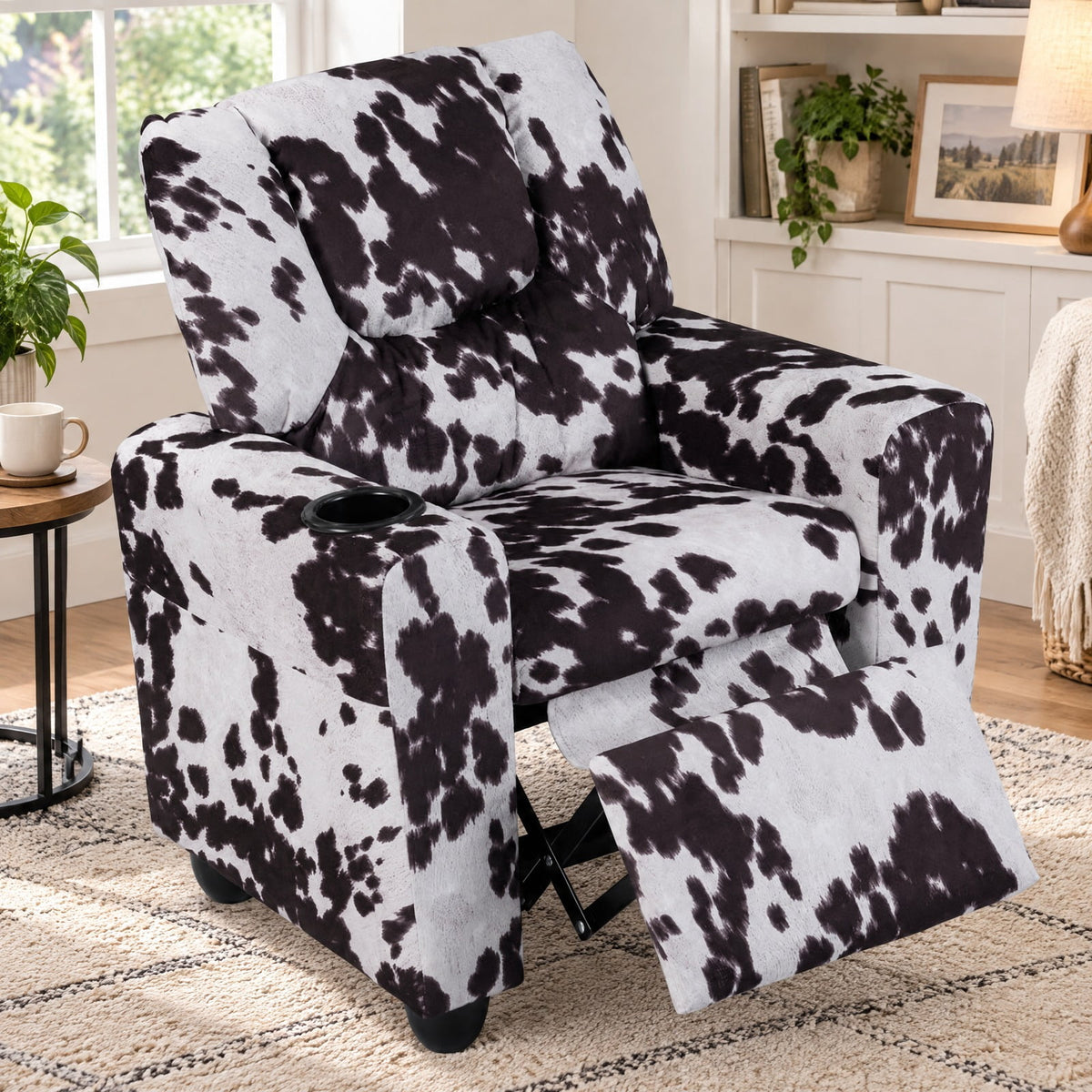 Airfind Kids Recliner Chair Push Back Toddler Reclining Armchair with Cup Holder, 150 lbs Capacity, Wood Frame, for 3+ years old, White