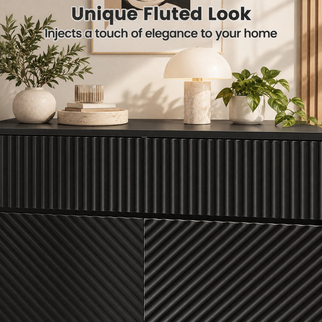 Airfind 32 Wide Buffet Cabinet with 2 Doors and 1 Drawer for Kitchen, 135 lbs Capacity, MDF Engineered Wood Metal Frame, Black