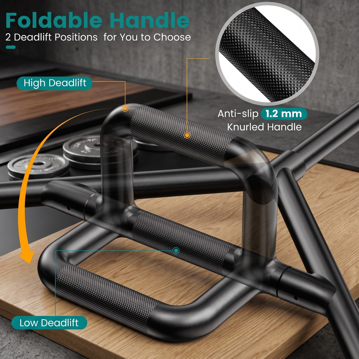 Airfind Standard Hex Trap Bar with 2 Spring Collars and Foldable Handles, 800 lb Capacity Steel Deadlift Weight Bar for Strength Training, Fits 1-Inch Plates, Black