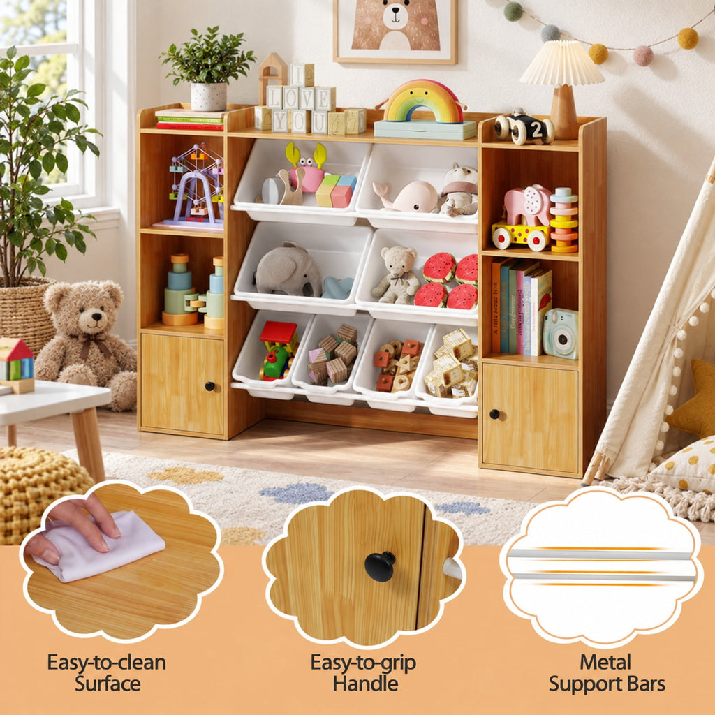 Airfind Kids Toy Storage and Bookshelf with Boxes and Open Shelves, 385 lbs Capacity, Engineered Wood Frame, for 3+ Years Old Total, Beige