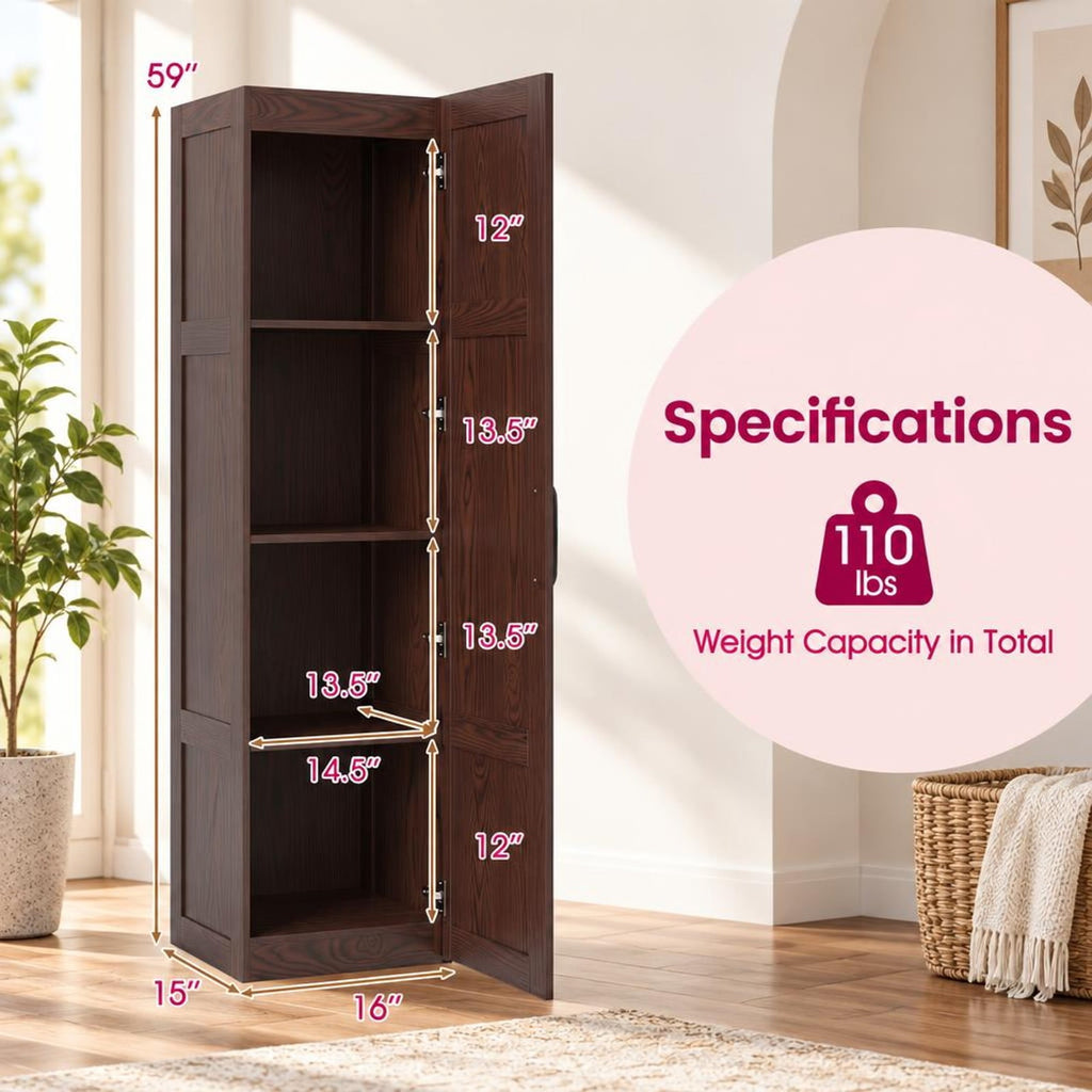 Airfind Tall Storage Cabinet with 4 Storage Shelves for Bathroom Living Room, 110 lbs Capacity, Engineered Wood MDF Frame, 16in x 15in x 59in Footprint