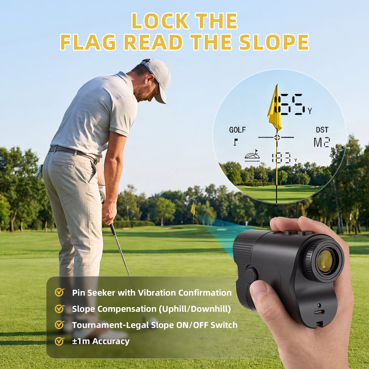 Airfind Golf Rangefinder with Slope, 1200 Yards Laser Range Finder for Golf and Hunting with 7X Magnification, Flag Lock Vibration and Rechargeable Magnetic Mount