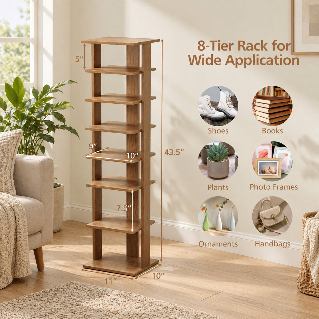 Airfind 8-Tiers Vertical Wooden Space Saving Shoe Rack for Front Door, Mdf, and High Quality for Convenient Everyday Use, Natural
