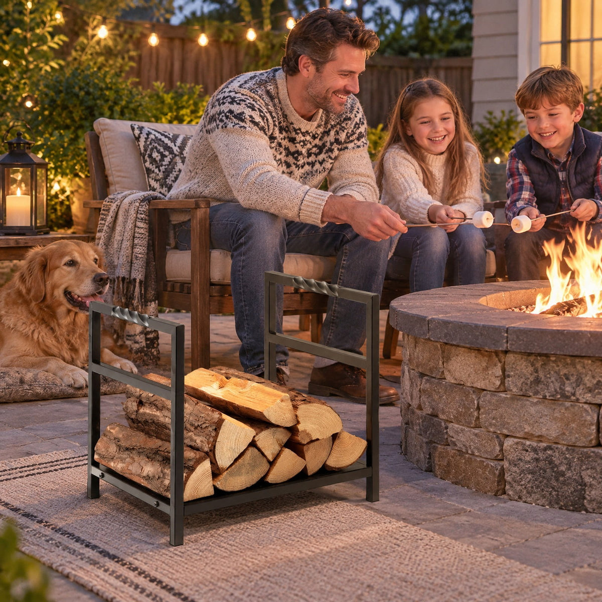 Airfind Firewood Log Rack with Unique Handle and Raised Feet, 110 lbs Capacity, Steel Frame, 16 x 13.5x 14 Footprint, Black