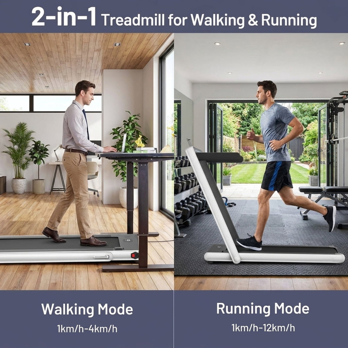 Airfind 2-in-1 Walk-to-Run Folding Treadmill Audio Console, White