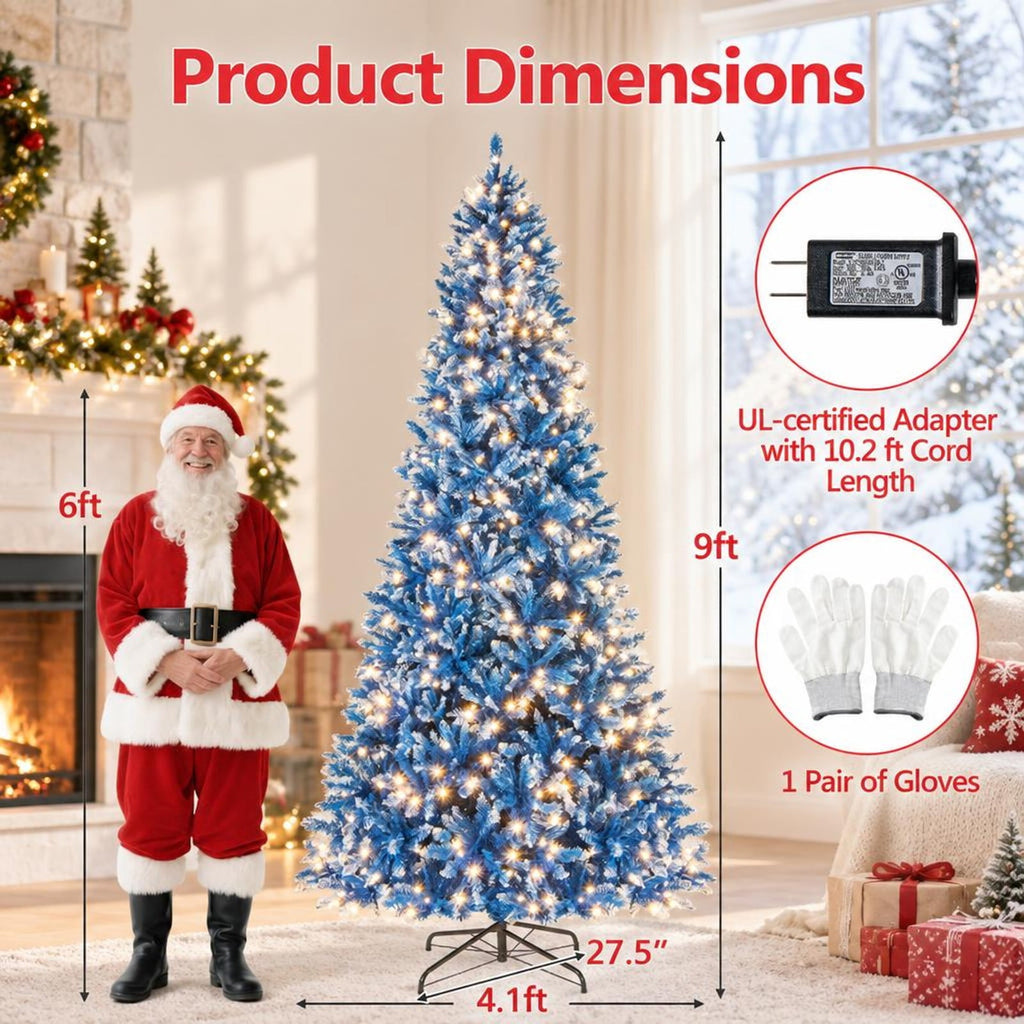 Airfind 6/7/8/9 FT Artificial Christmas Tree with 767 Snowy Branch Tips-9 FT, PVC Metal Frame, 3.1 x 6 ft Footprint, Blue