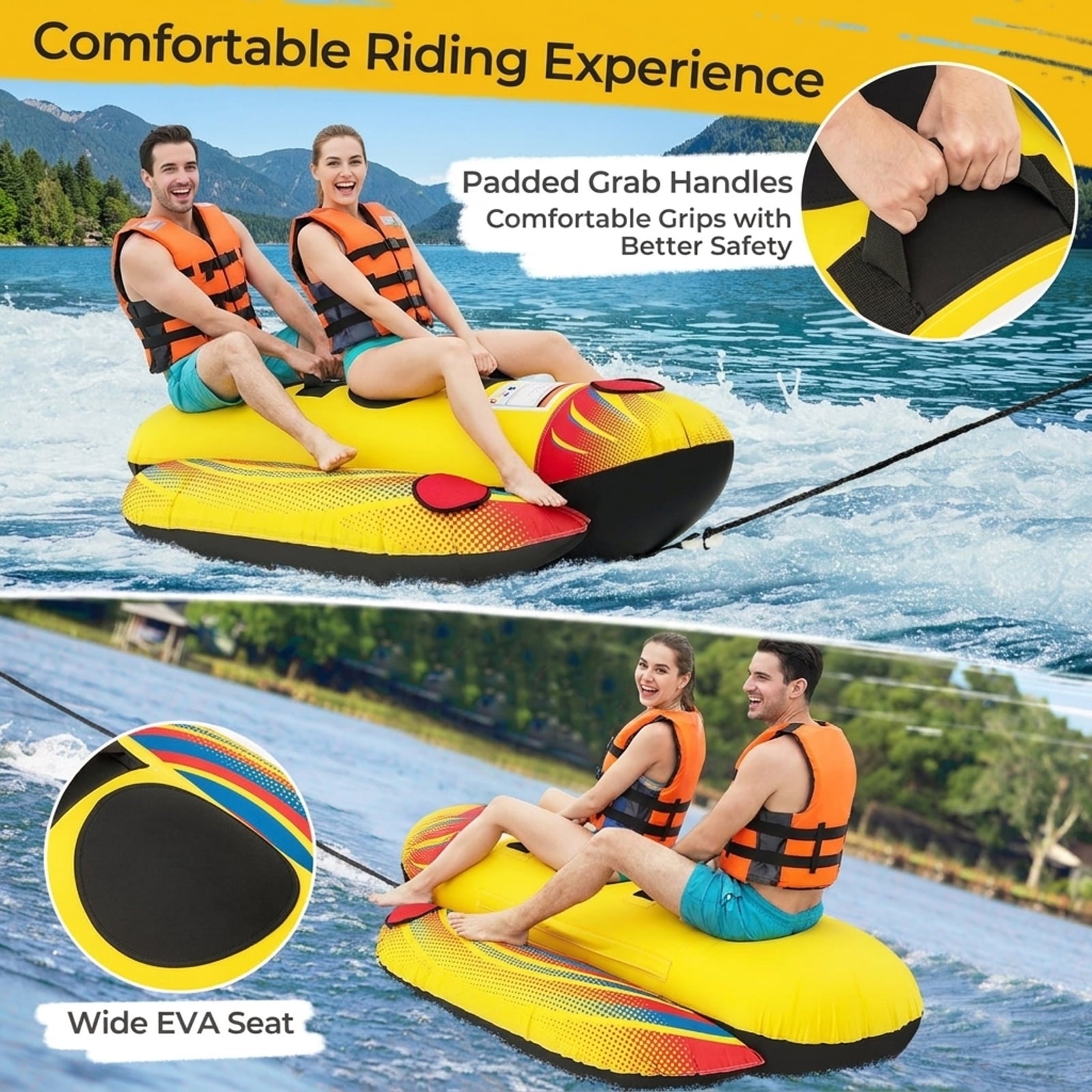 Airfind 3-Rider Inflatable Banana Tow Boat with Cushioned Seats, Yellow