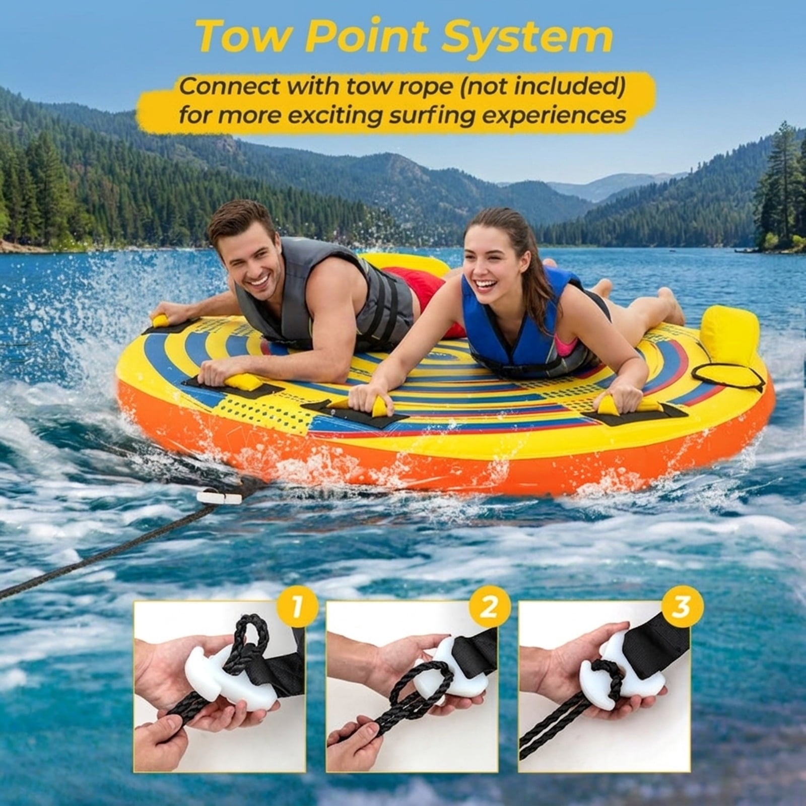 Airfind Heavy-Duty Inflatable Towable Tube for Boat Excursions, Yellow