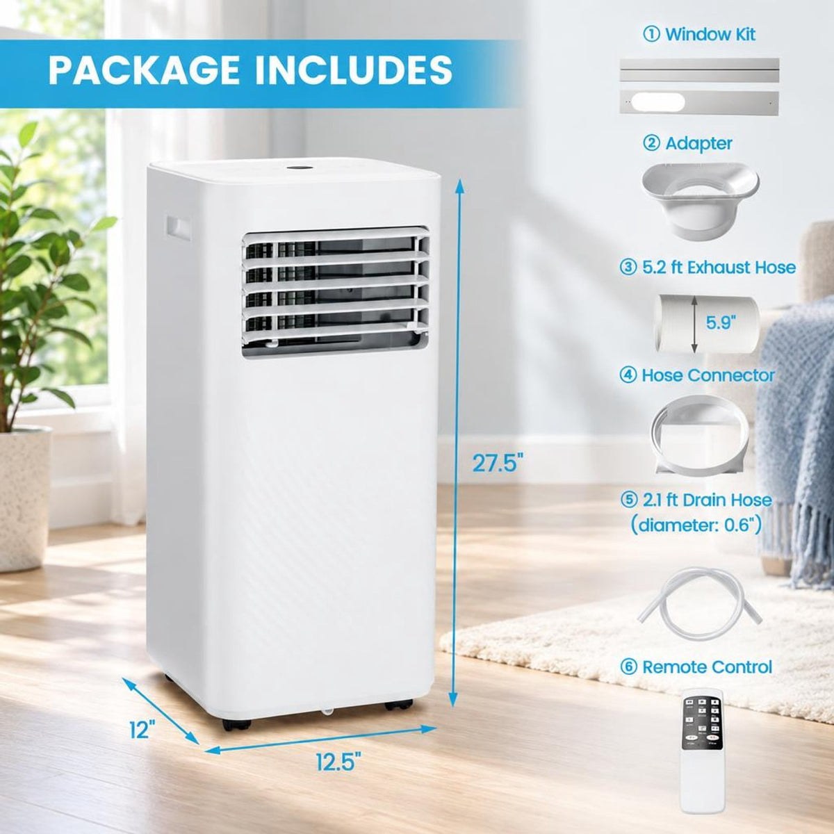 Airfind 4-in-1 8000 BTU Air Conditioner with Cool Fan Dehumidifier and Sleep Mode, Abs, Built in 4 Modes 2 Fan Speeds and 1-24H Timer, White
