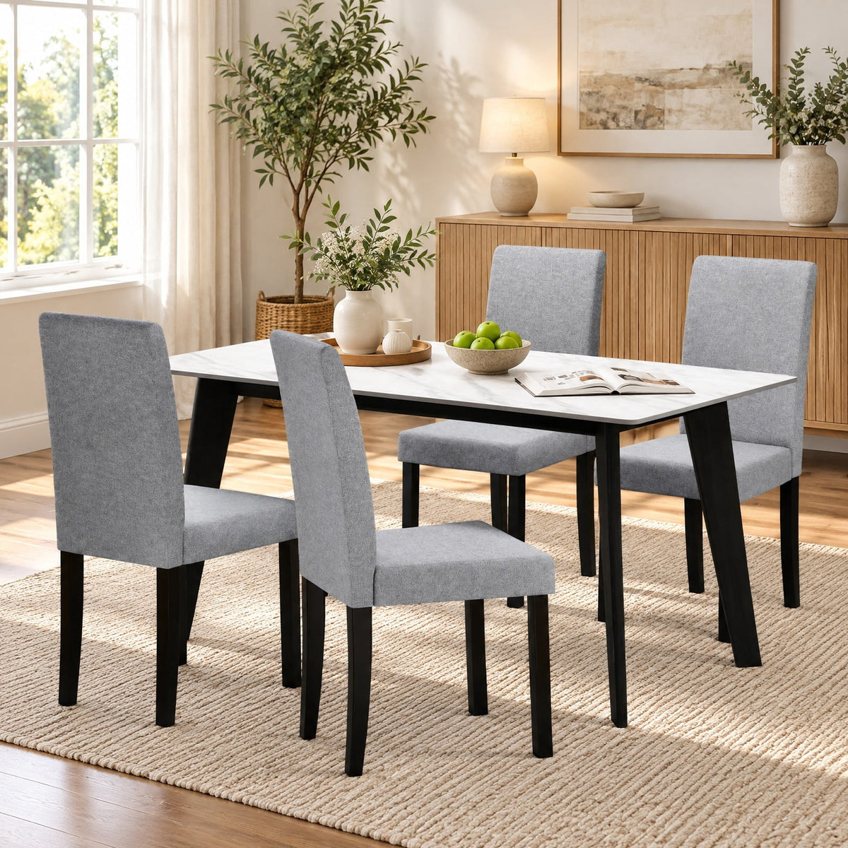 Airfind Set of 2 Dining Chair Mid-Century Modern Fabric Upholstered Parson Chairs, Chair 330 lbs Capacity, 17in x 22in x 35.5in Footprint, Light Gray