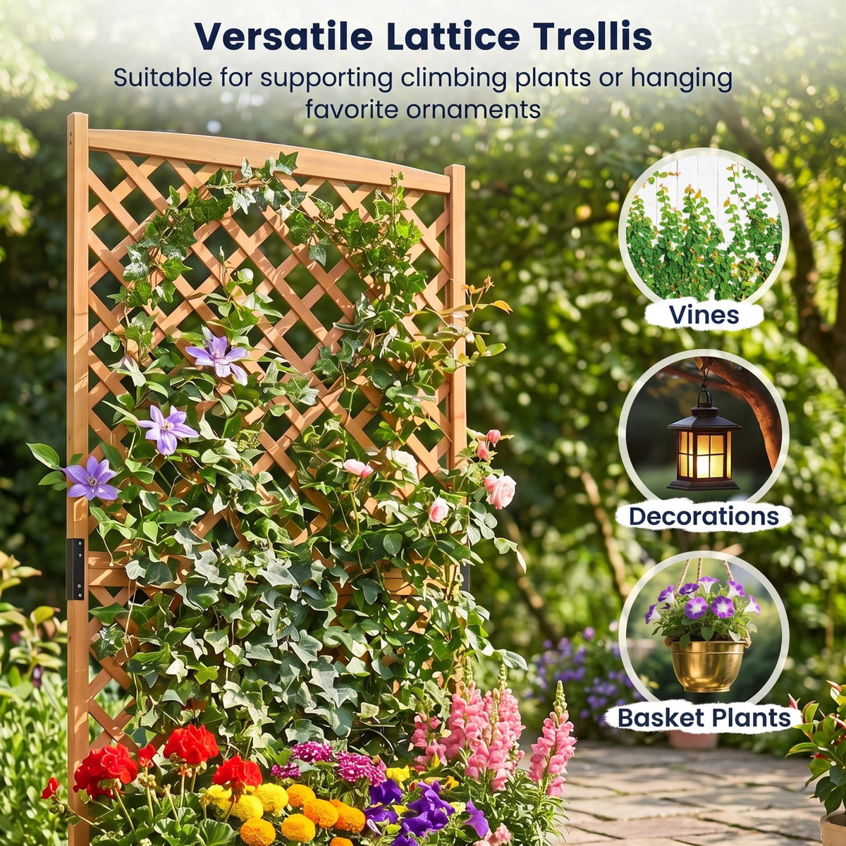 Airfind Planter Raised Bed with Trellis for Plant Flower Climbing, 66 lbs Capacity, Fir wood metal Frame, Orange