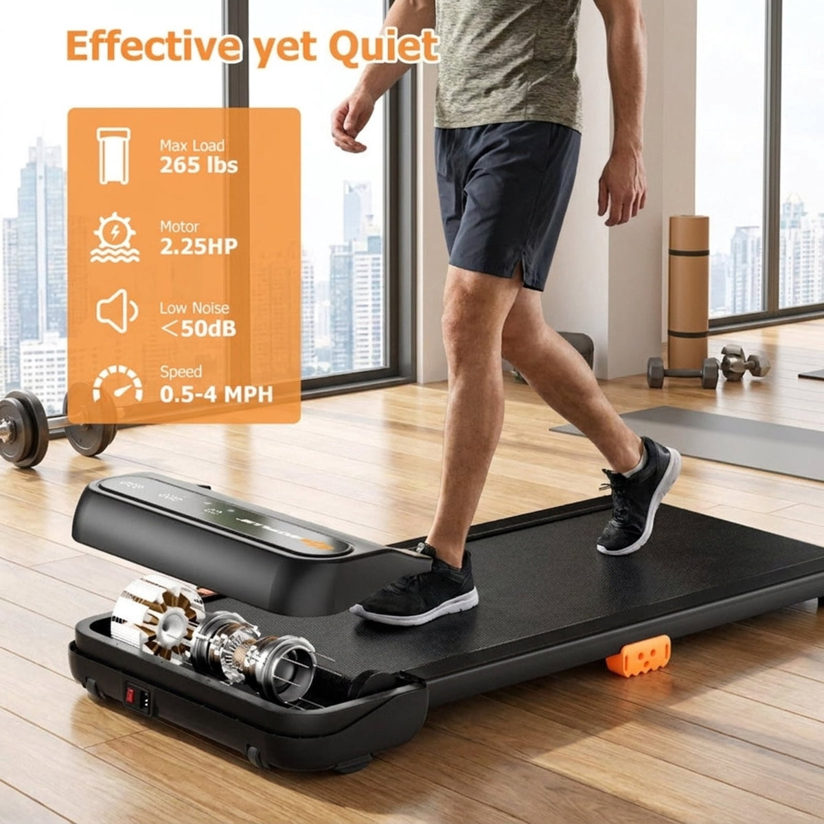 Airfind Under Desk Walking Pad Treadmill for home and office with watch-like remote control plus 7-layer belt and 14 shock absorbers for small spaces, Black
