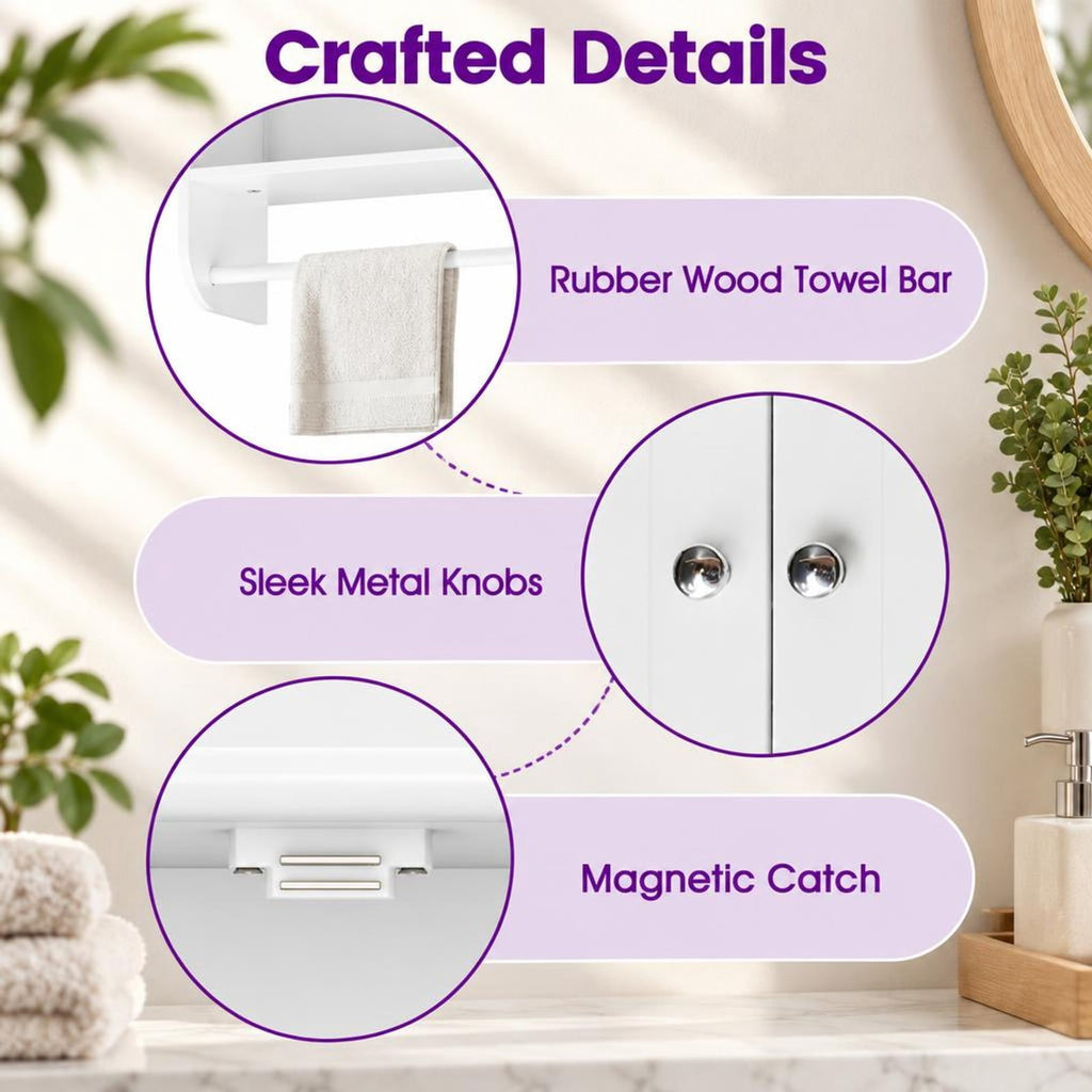 Airfind Bathroom Wall Cabinet with Towel Bar and Open Shelf and Adjustable Shelf, MDF Frame, 23.5in x 8in x 27.5in Footprint, White