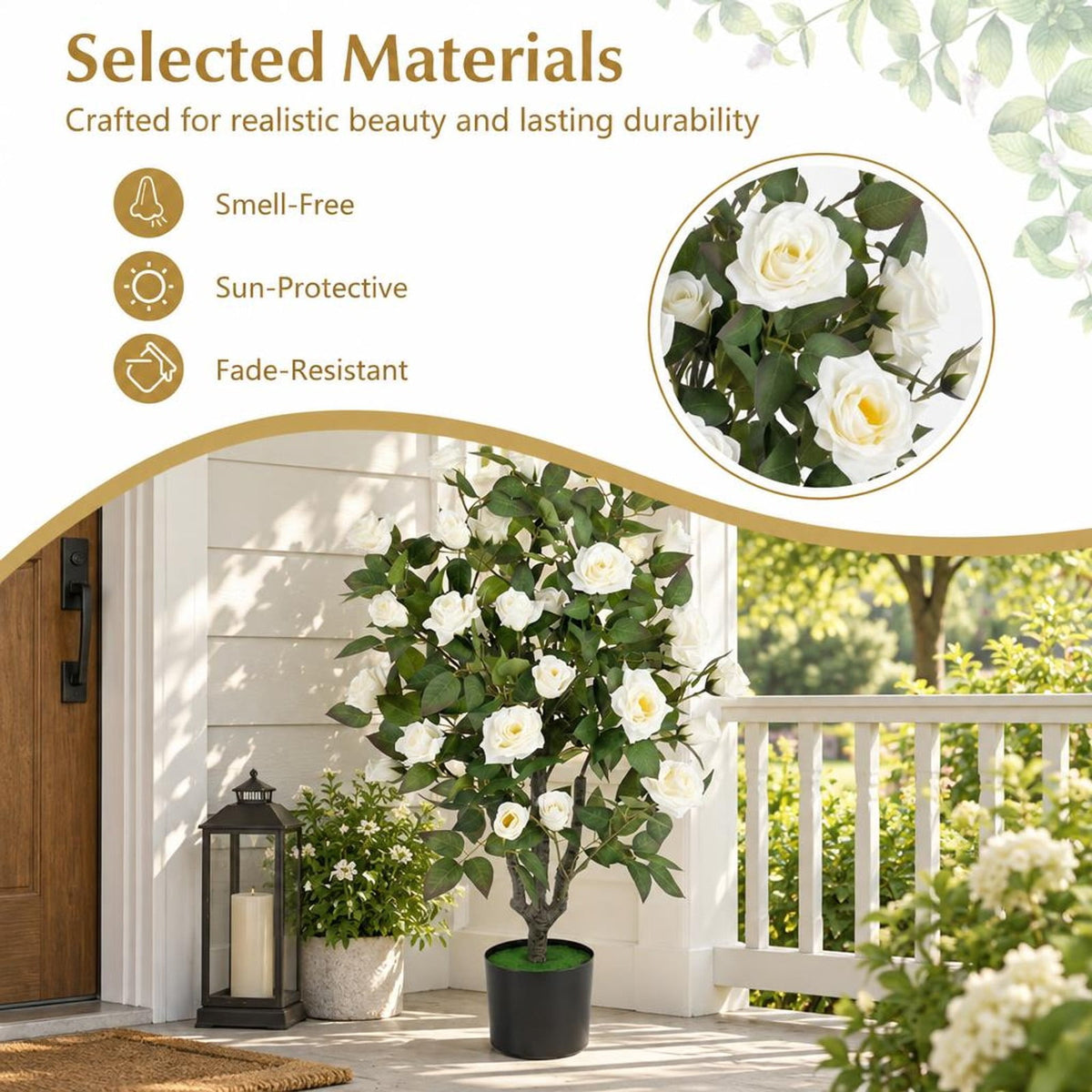 Airfind Set of 2 Artificial Rose Tree with Blooming Flowers and Green Leaves for Indoor, Silk Fabric Rubberized Fabric PE PP Tree Height 35.5 Frame