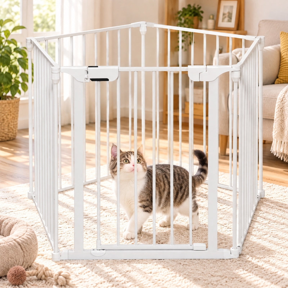 Airfind 115 Inch Length 5 Panel Adjustable Wide Fireplace Fence, Steel Frame, White, Size of each panel 29 x 24 (L x W)