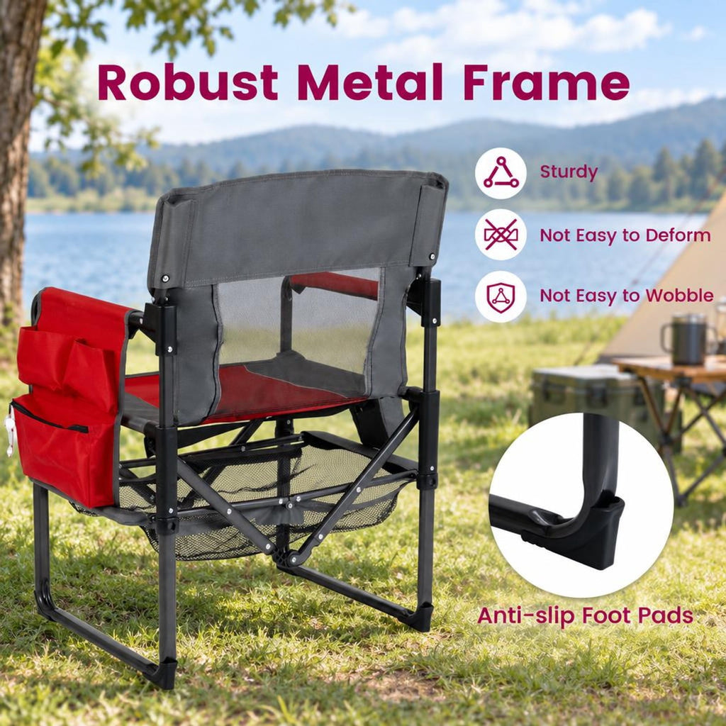 Airfind Heavy Duty Outdoor Camping Chair with Cup Holder and Side Pocket, 330 lbs Capacity, Metal Nylon Mesh PVC Fabric PP Frame, Red