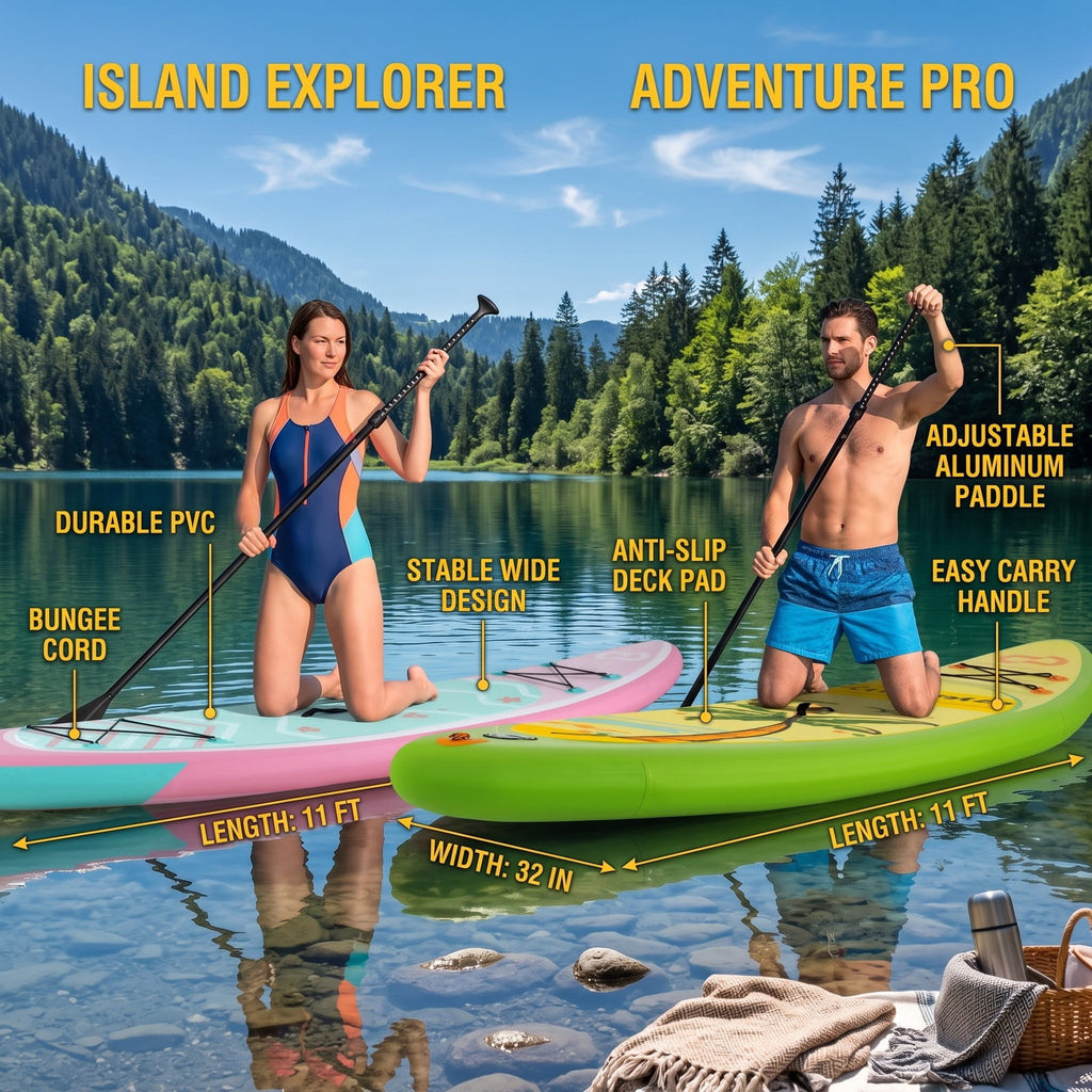 Airfind Inflatable Stand Up Paddle Board with 3 Fins and Telescoping Aluminum Paddle for Adults and All Skill Levels, Green and Yellow