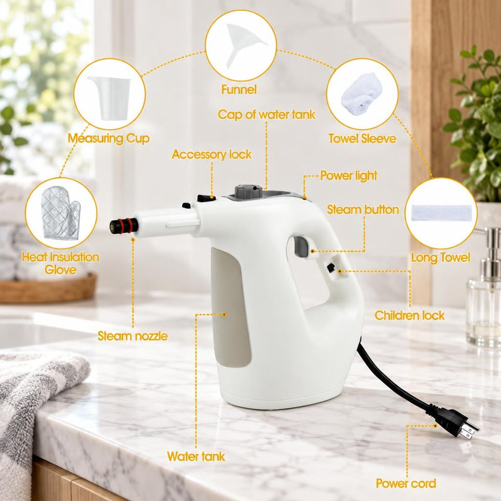 Airfind 1400W Handheld Steam Cleaner with 14-Piece Accessory Kit and Child Lock, PP Frame, 13 x 5 x 9.5 Footprint, Gray