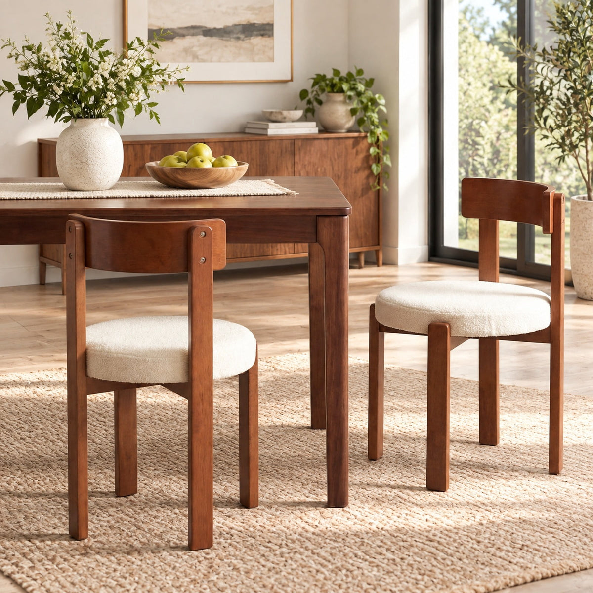 Airfind Modern Dining Chairs Set of 2 with Solid Rubber Wood Legs, 415 lbs Capacity, Rubber Wood Plywood Teddy Fleece Sponge Frame, Brown