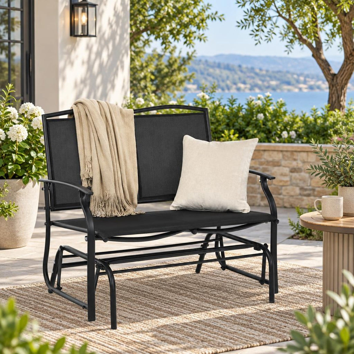 Airfind Iron Patio Rocking Chair for Outdoor Backyard and Lawn, 396 lbs Capacity, Steel and textilene Frame, 41.3 x 28.1 x 36.6 Footprint, Black