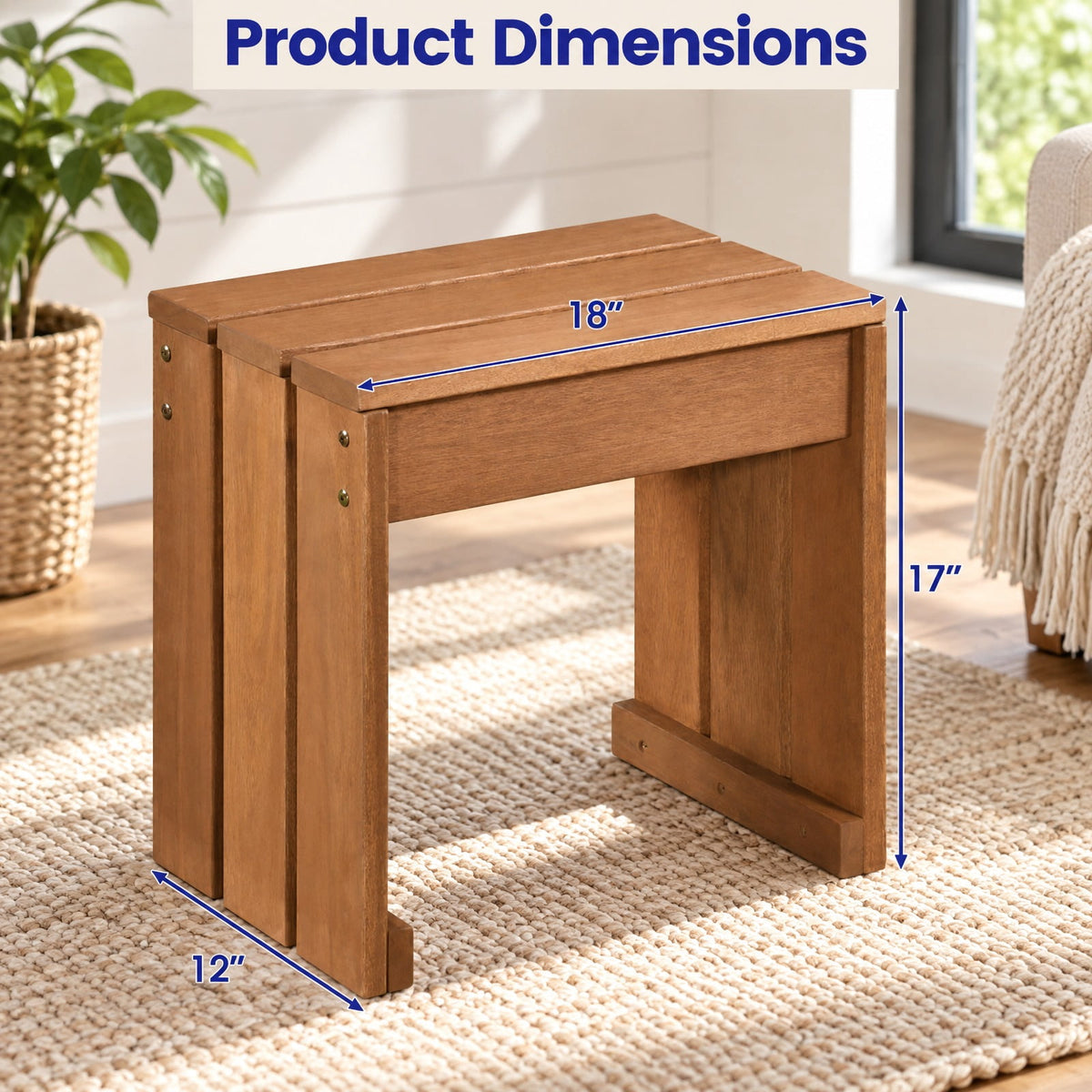 Airfind Multi-Use Solid Wood Backless Bench, Side Table and Plant Stand for Patio, Entryway, Living Room and Garden, 242 lbs Capacity, 18 Inch x 12 Inch x 17 Inch , Natural