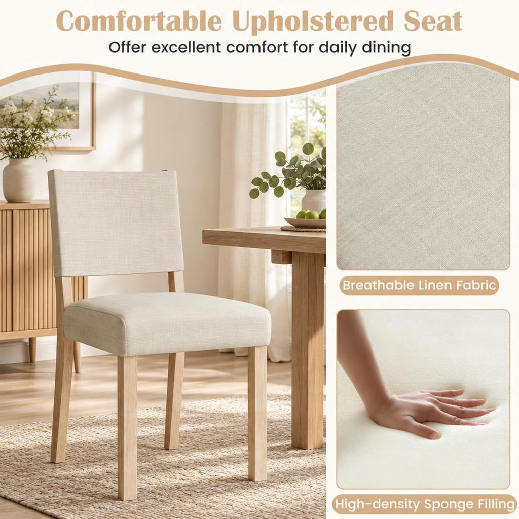 Airfind Upholstered Dining Chairs with Solid Rubber Wood Legs Set of 2, 330 lbs Capacity, Rubber Wood Engineered Wood Linen Fabric Sponge Frame
