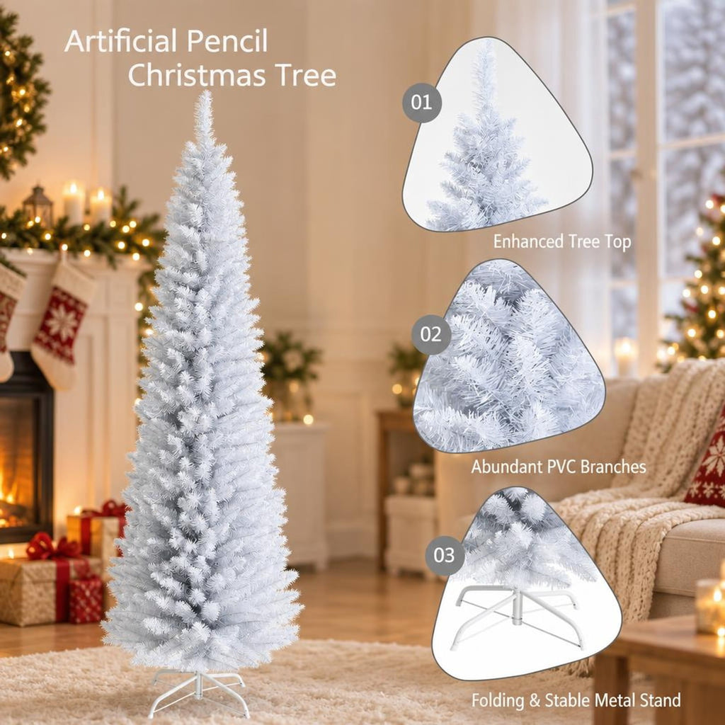 Airfind 7 Feet Unlit Artificial Slim Christmas Pencil Tree with Metal Stand-7 ft, PVC iron Height: 5ft/6ft/7ft Base width: 1.7ft/2.4ft/2.8ft Frame