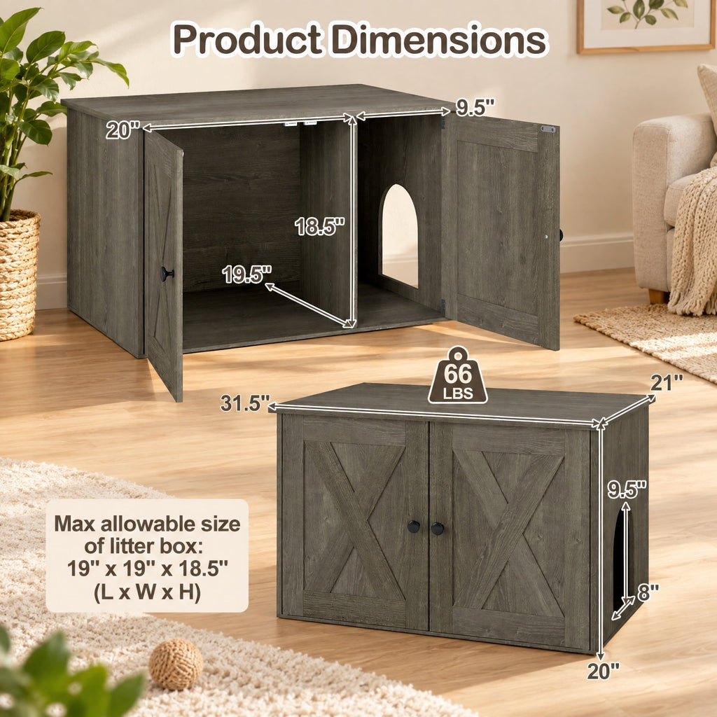 Airfind Hidden Cat Litter Box Enclosure Furniture with Divider, Oak, Large tabletop for plants decorations or storage, Oak/White, for Easy Setup
