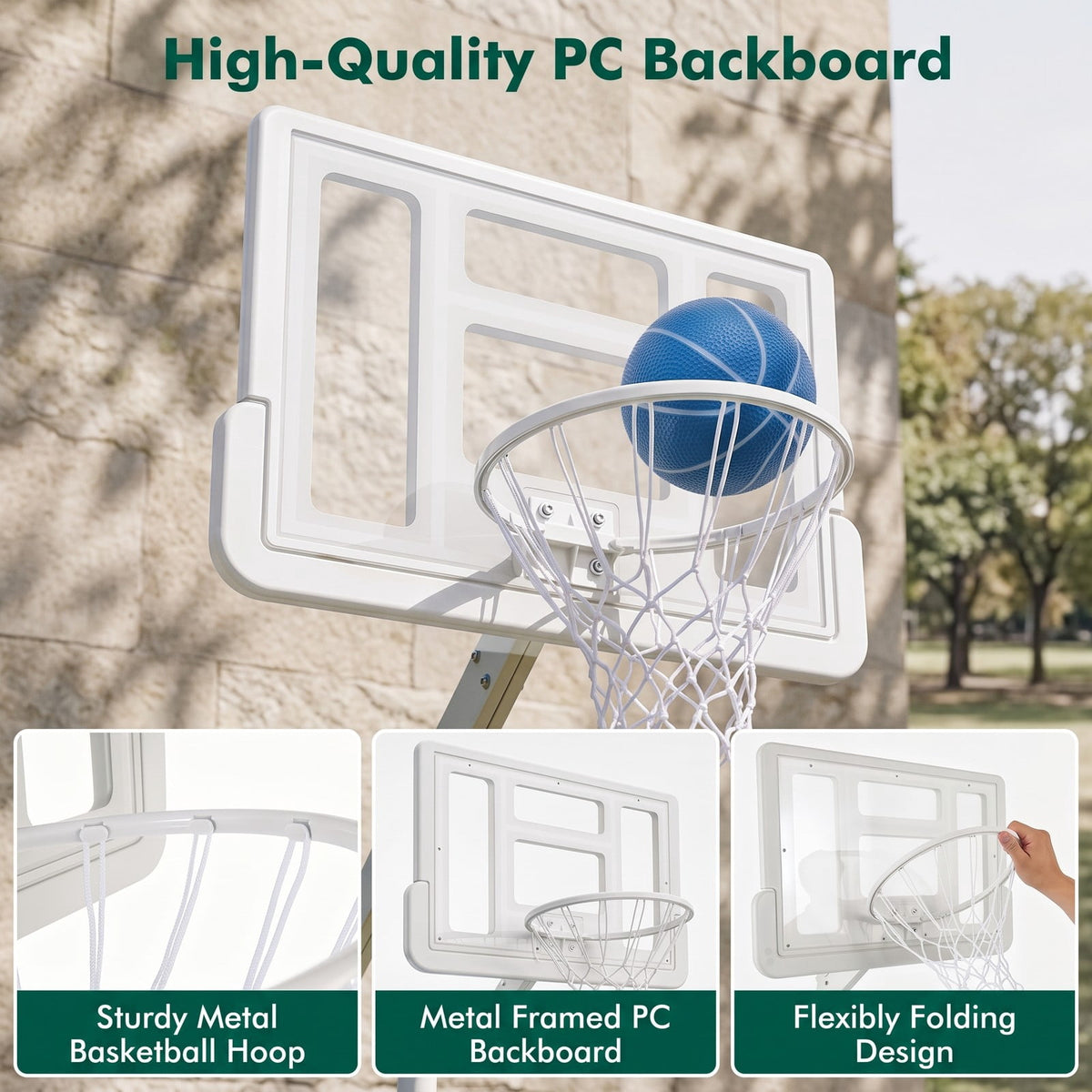 Airfind Poolside Basketball Hoop System, Adjustable Height Pool Basketball Set with 2 Water Balls and Pump, Metal PC Backboard for Swimming Pool Outdoor Family, White