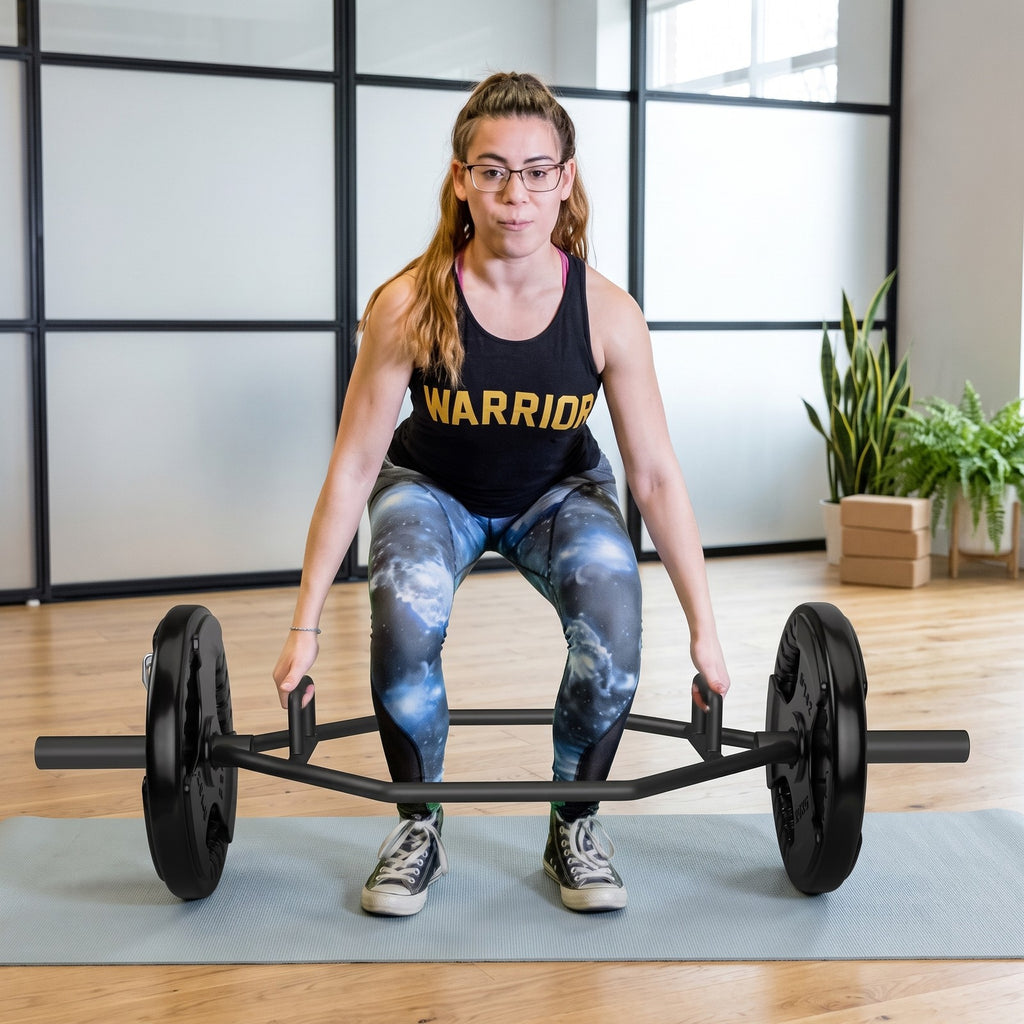Airfind 56 Inch Olympic Hexagon Deadlift Trap Bar with Folding Grips, Heavy-Duty Steel Powerlifting Hex Bar with Dual Knurled Handles for Home Gym, 800 lbs, Black