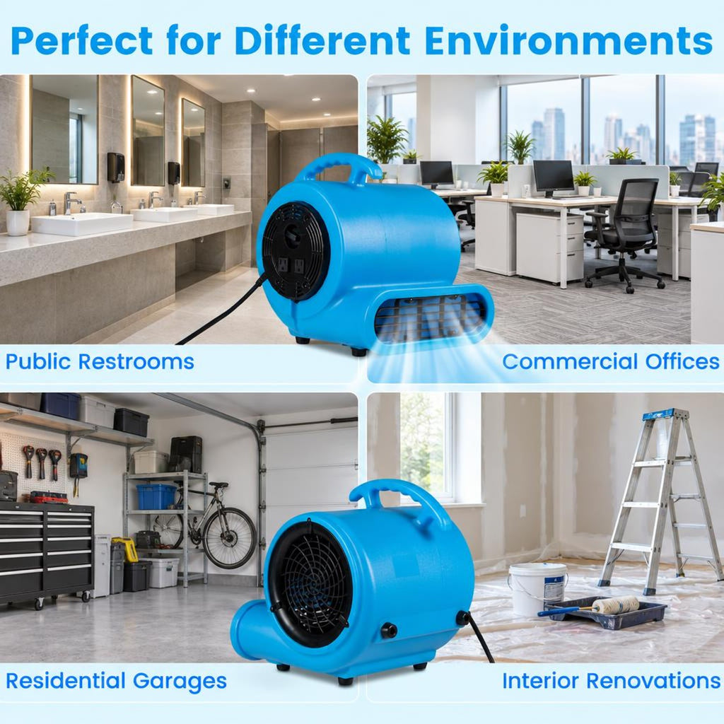 Airfind 1/2 HP Air Mover 3-Speed 2800 CFM Commercial Blower Fan, Polypropylene Frame, 14.5 Inch x 15 Inch x 15.1 Inch Length of Footprint, Blue