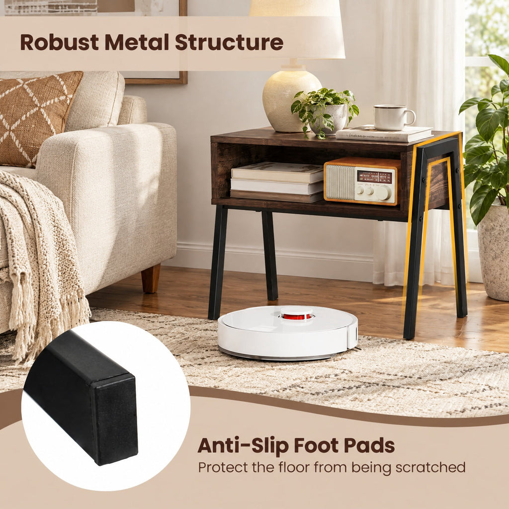 Airfind 2 Pieces Stackable Night Stand Bedside End Table Set, 66 lbs Capacity, Steel Frame, 21 x 14 x 18 Footprint, Brown