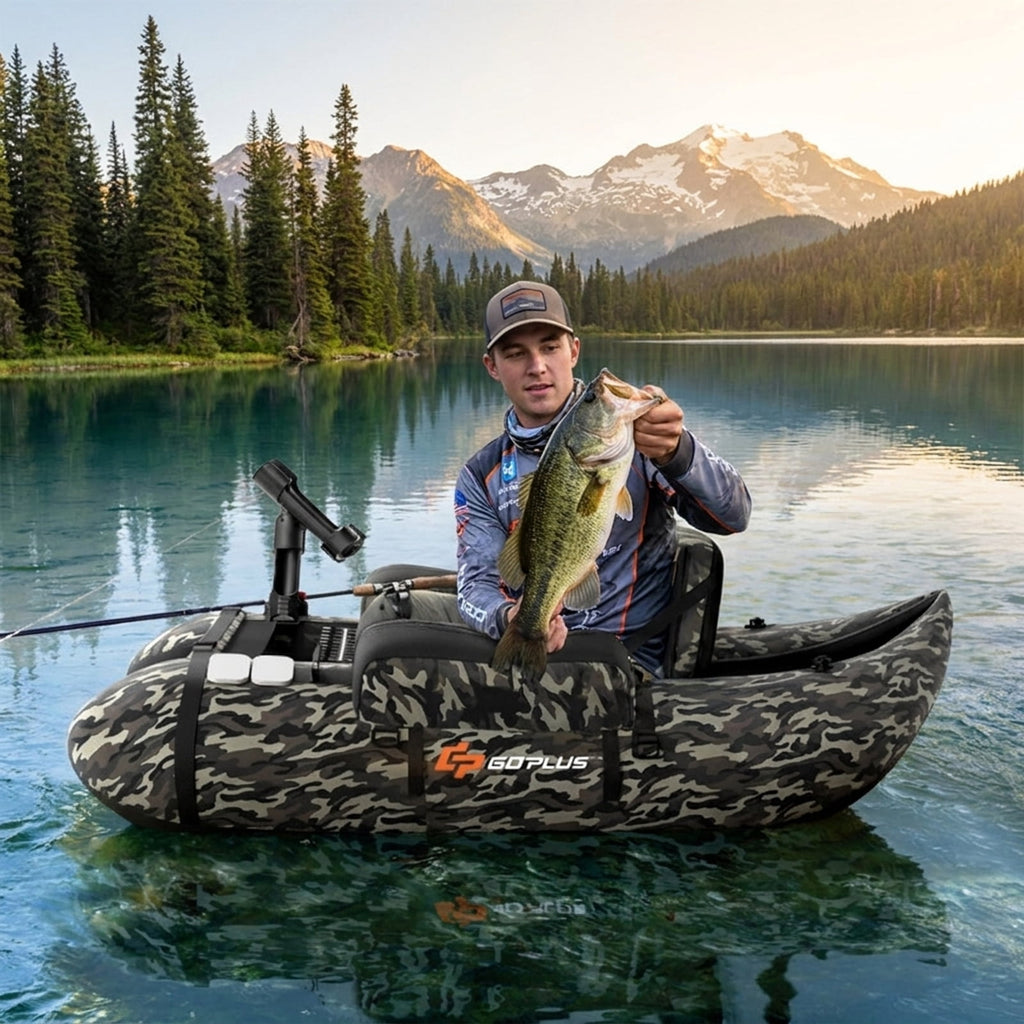 Airfind Inflatable Fishing Float Tube with 350 lb Capacity and Adjustable Shoulder Straps plus Storage Pockets and Foot Pump for Lake Pond River Bass Fly Fishing, Camouflage Multicolor