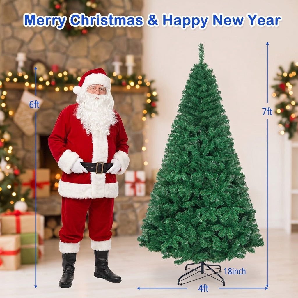 Airfind Artificial PVC Christmas Tree with Solid Metal Stand-7 ft, PVC Blade width: 2.4 Inch Frame, Green The material of stand: Metal