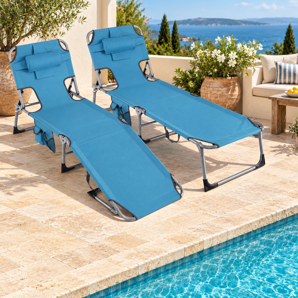 Airfind Set of 2 Tanning Chair Portable Chaise Lounge Chair with 4-Position Adjustable Backrest, 330 lbs Capacity, Navy