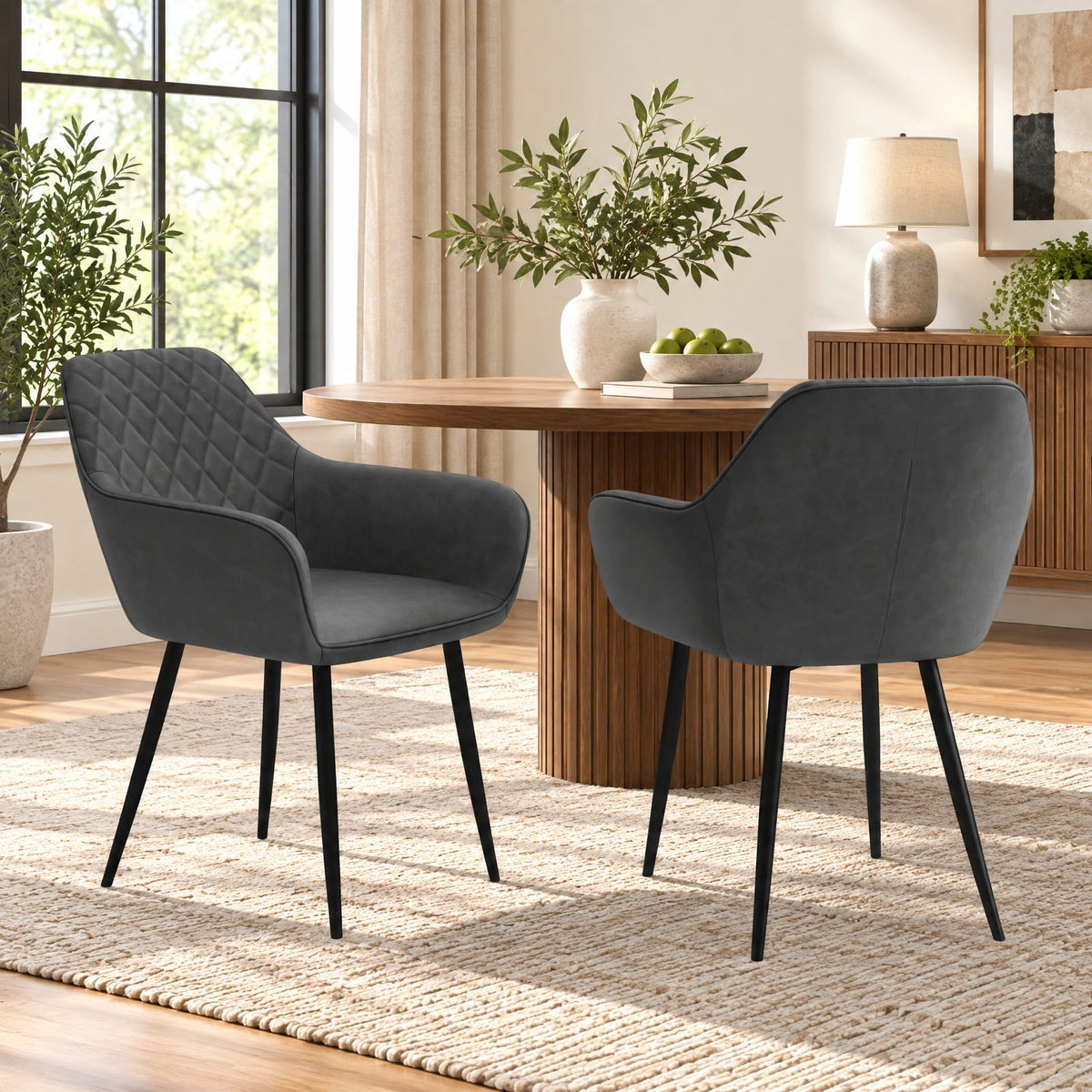 Airfind Leisure Dining Chair Set of 2 with Curved Backrest and Wide Seat, 330 lbs Capacity, Fabric Metal Frame, 23.5 x 21.5 x 33 Footprint, Gray